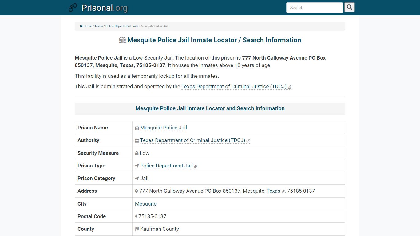 Mesquite Police Jail-Inmate Locator/Search Info, Phone ...